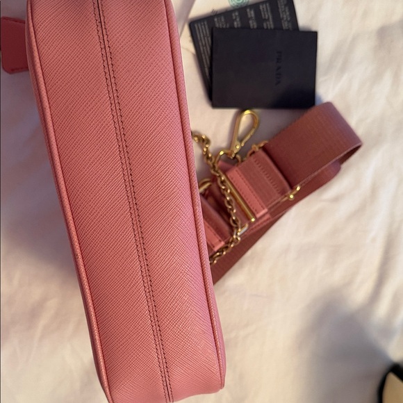 Prada Pink Saffiano Leather Shoulder Bag with Gold Chain Detail - Picture 4 of 14